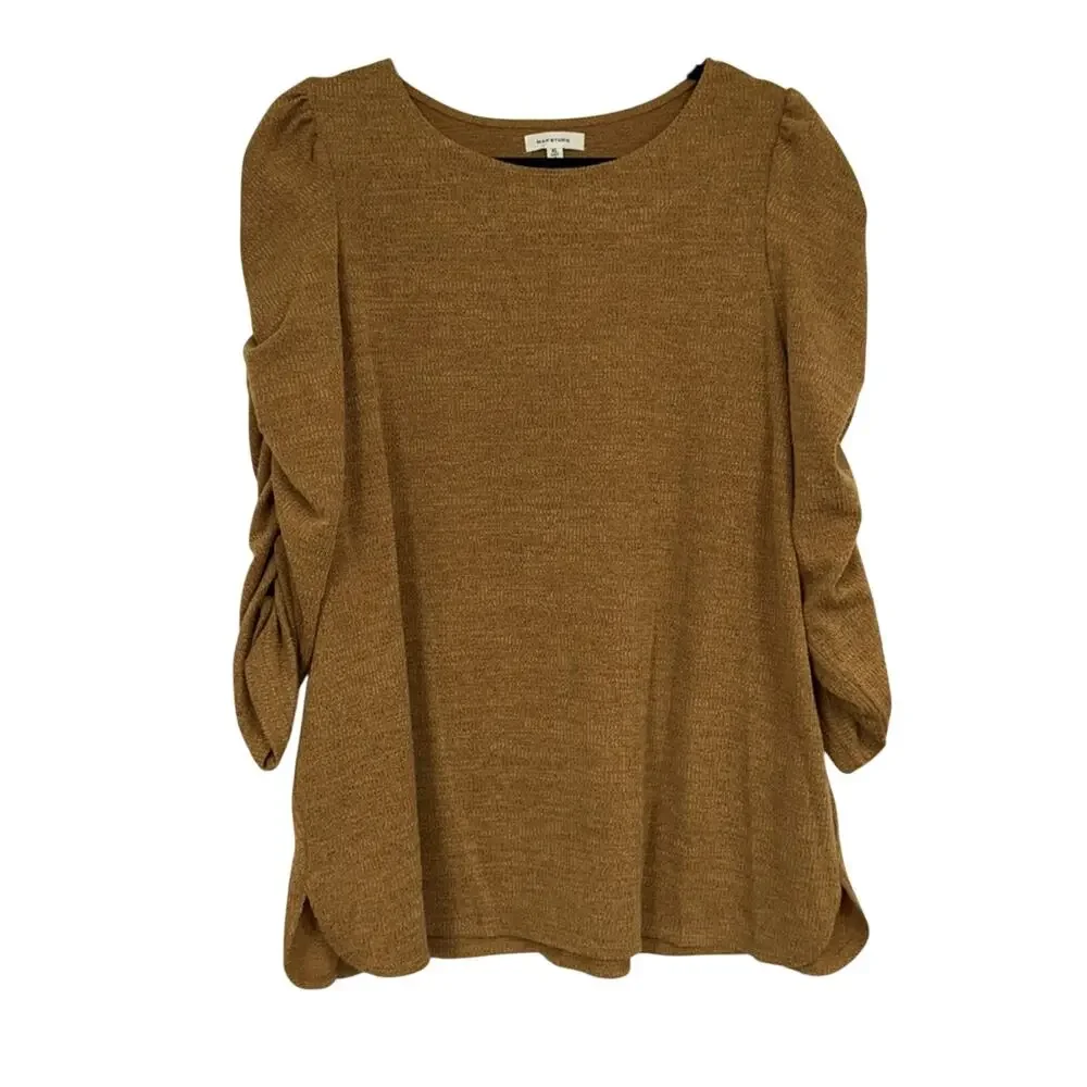 Max Studio Mustard Yellow Ruched Sleeve Sweater Women's XL Preppy Fall Casual